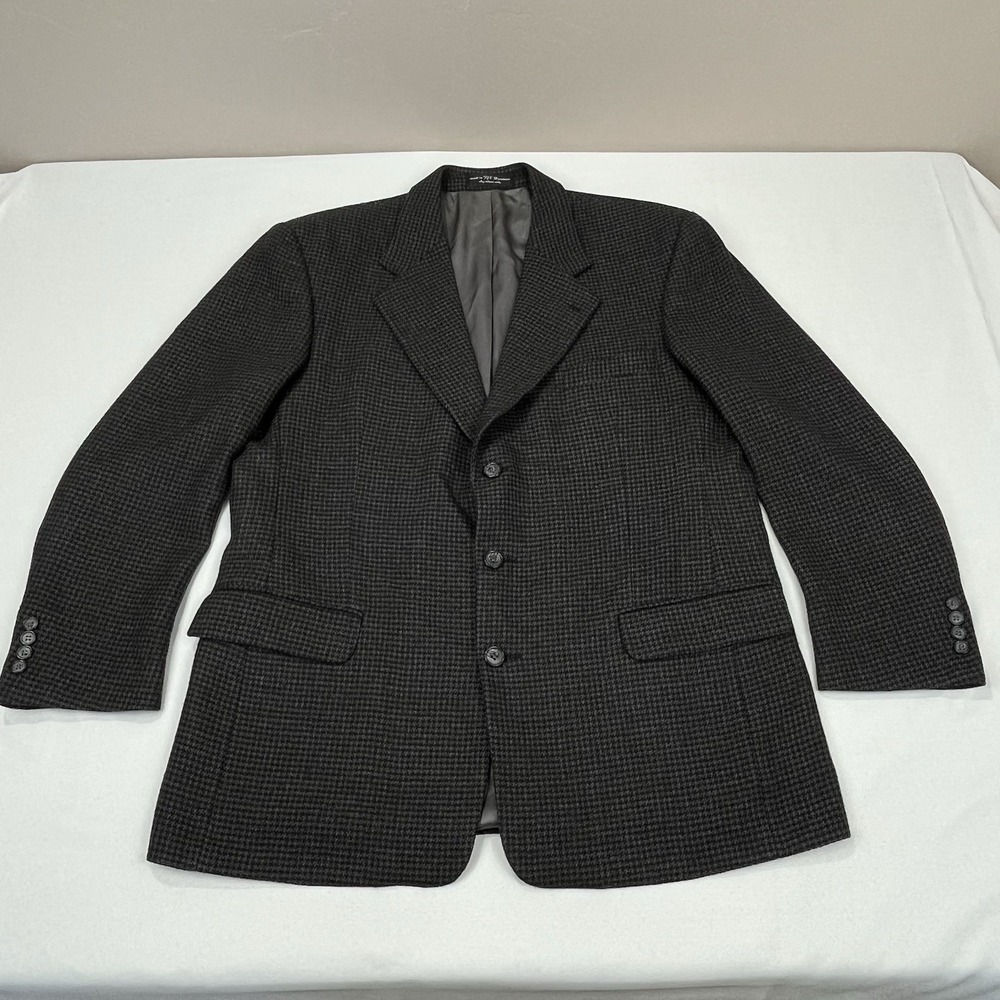Gianfranco Ruffini Italy Blazer 100% Wool Dark Tan Gray Houndstooth Mens SZ 44R